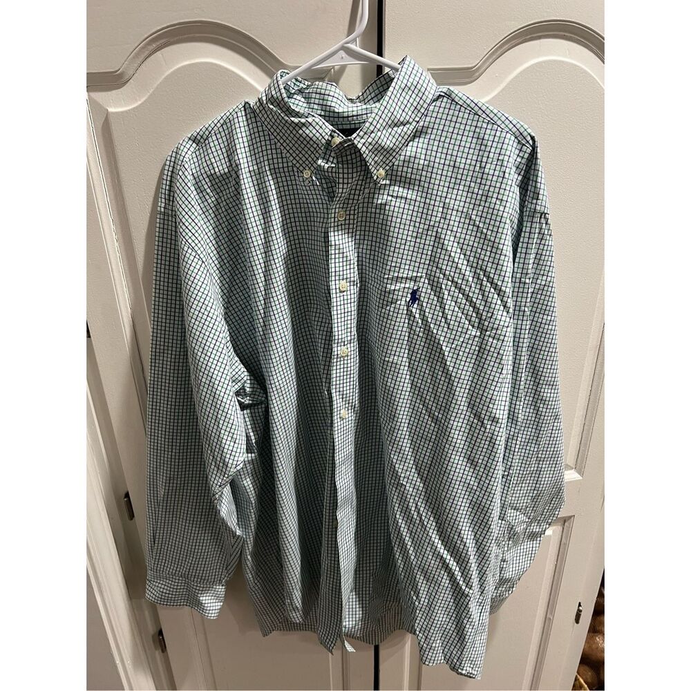 Ralph Lauren Blake Shirt XL Green Blue Plaid Button-Down Long Sleeve Classic Fit